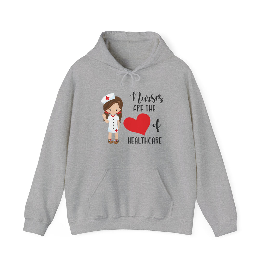 Brunette Nurse Hoodie Sweatshirt Heart of Healthcare, Nurse Hooded Sweatshirt