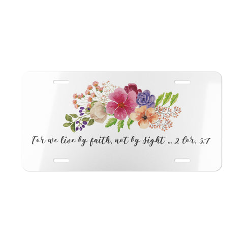Custom front license plate with Bible verse and tropical flowers