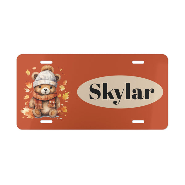 Brown Baby Bear Custom Front License Plate with Personalization panel 