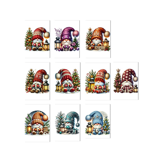 10 Handmade Christmas Cards Notecards 4x6 with Envelopes Blank Folded Gnomes
