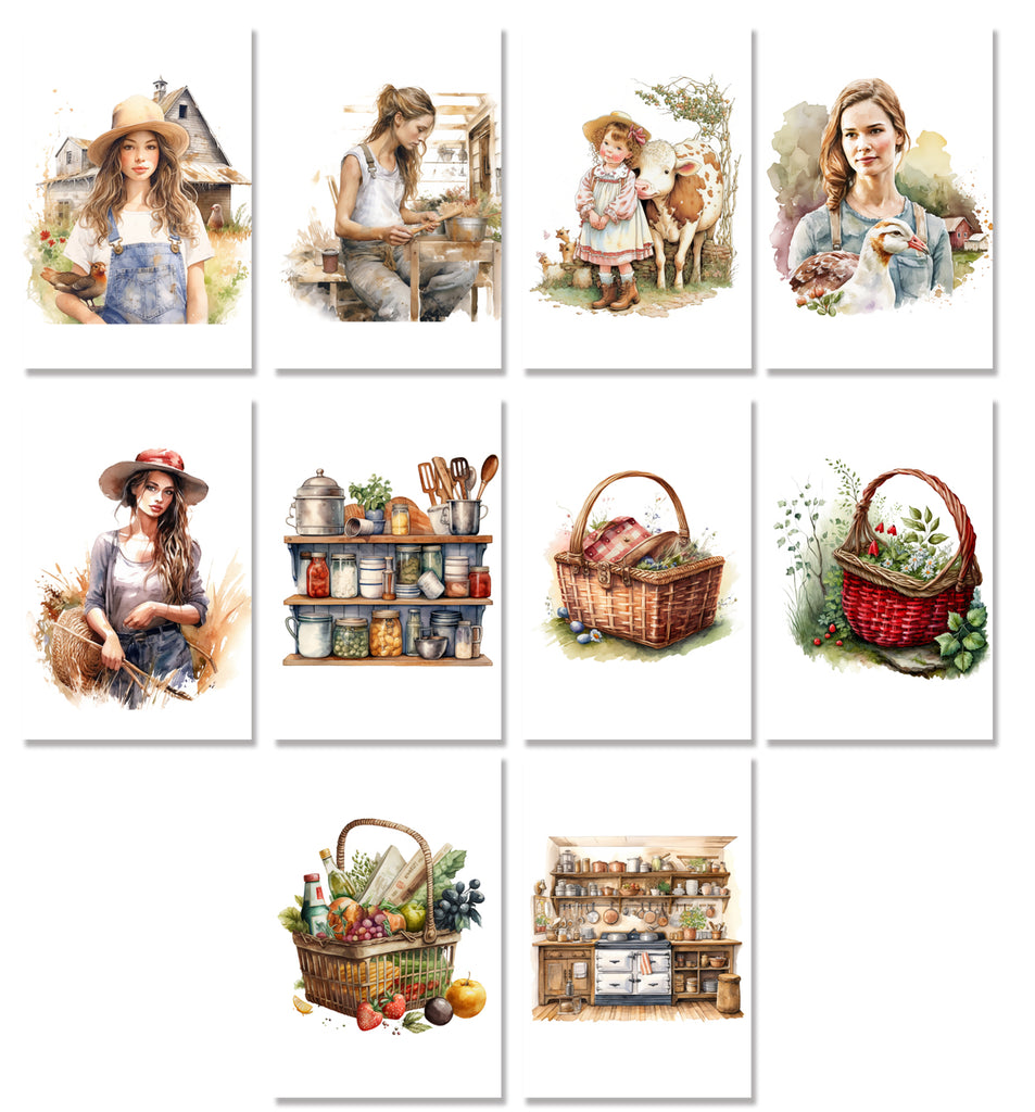 10 Handmade Farm Life – Blank Inside – Folded 4x6 Every Occasion Cards with White Envelopes