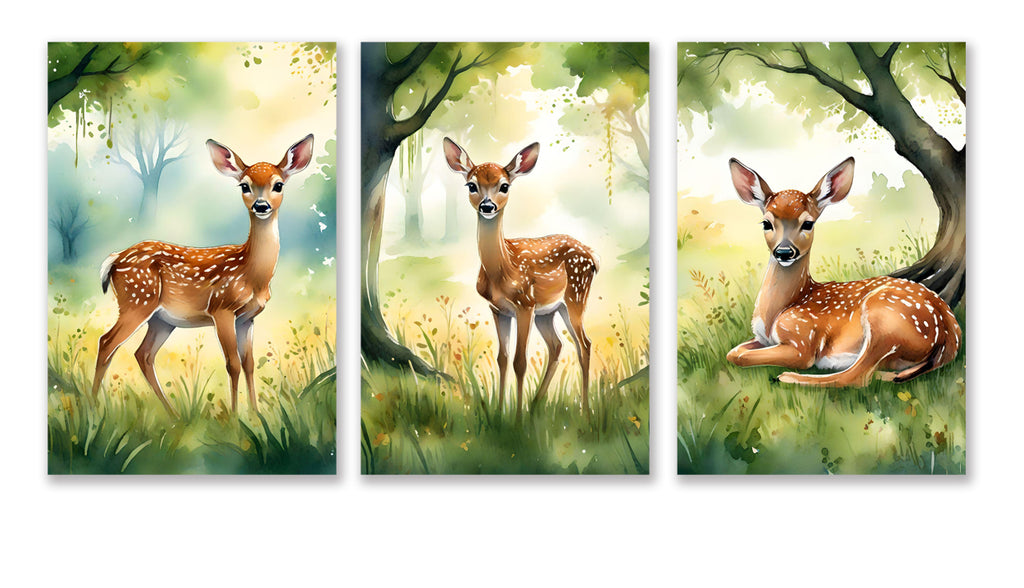 12 Handmade Fawn in the Woods – Blank Inside – Folded 4x6 Every Occasion Cards with White Envelopes
