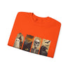 Folded orange t-shirt with Halloween-themed design on a white background