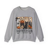 Gray sweatshirt with Halloween-themed design and 'Bad Witch Club' text on a white background