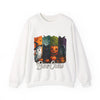 White sweatshirt with Halloween-themed design and 'Boo Crew' text on a white background