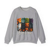 Gray sweatshirt with Halloween-themed design and 'Boo Crew' text on a white background