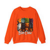 Orange sweatshirt with Halloween-themed design and 'Boo Crew' text on a white background