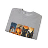 Folded gray t-shirt with Halloween-themed design on a white background