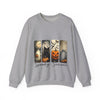 Gray sweatshirt with Halloween-themed design on a white background