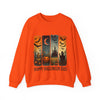 Orange sweatshirt with Halloween-themed design and 'Happy Halloween 2025' text on a white background
