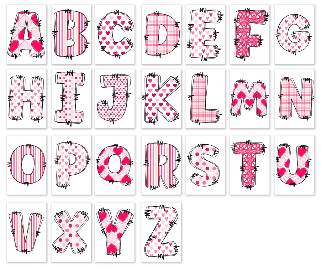10 Handmade Heart Doodle Letters – Blank Inside – Folded 4x6 Every Occasion Cards with White Envelopes