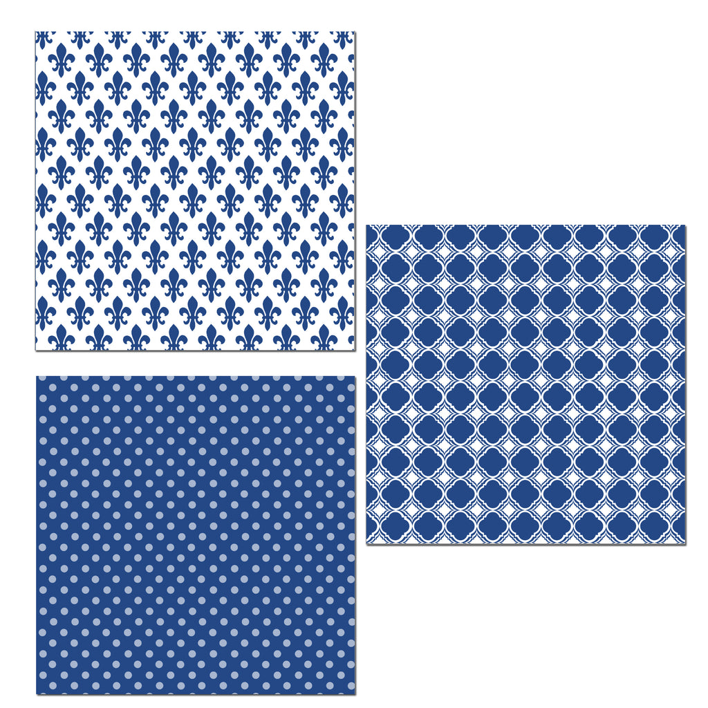 12 Mini Note Cards 3x3 Blue Indigo Patterns Fleur de Lis Polka Geometric Handmade