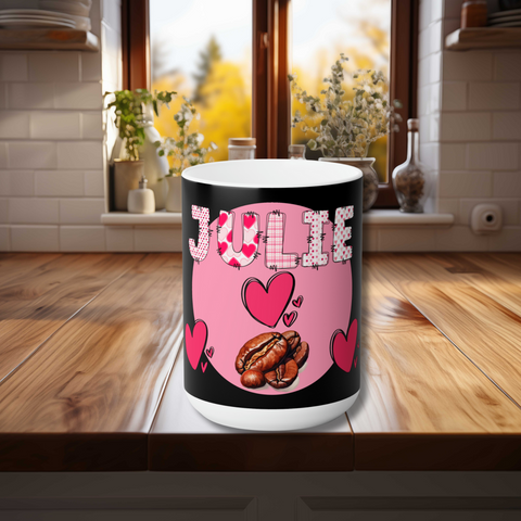 Gifts for Coffee Lovers Personalized Ceramic Mug 15oz with Hearts and Coffee Beans