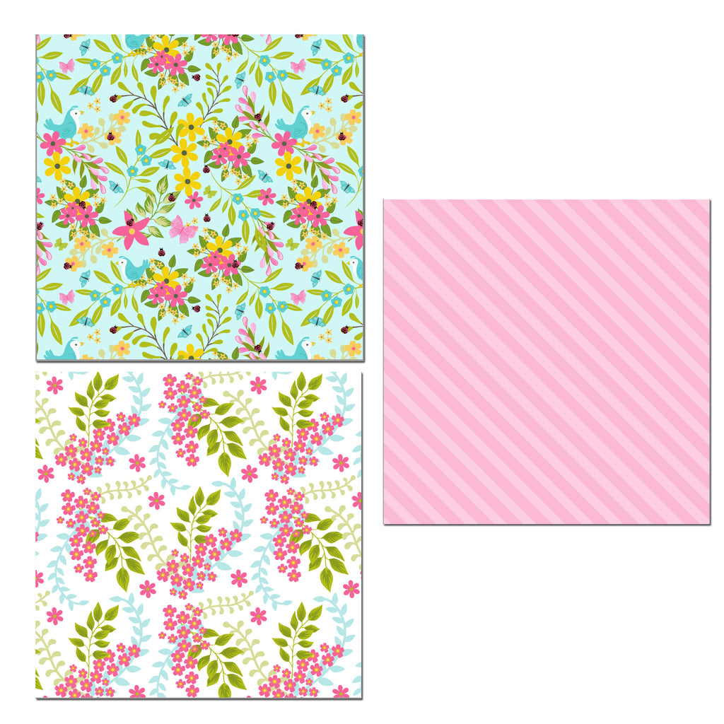 12 Mini Note Cards 3x3 Pink Flowers Green Leaves Feminine Gift Enclosures