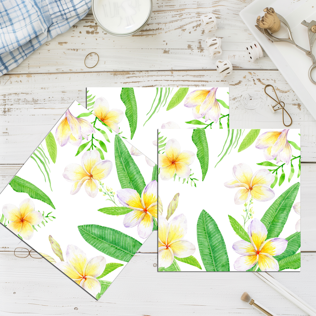 12 Mini Note Cards 3x3 Plumeria Flowers Tropical Gift Enclosure Set