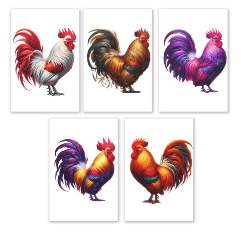 10 Handmade Roosters – Blank Inside – Folded 4x6 Every Occasion Cards with White Envelopes