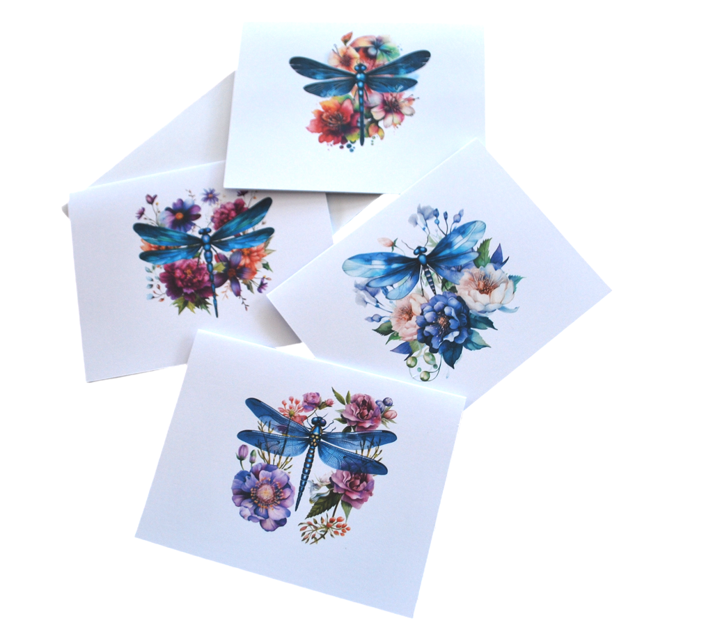 4 Dragonfly blank notecards 