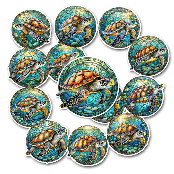 Set of colorful turtle illustrations on a white background