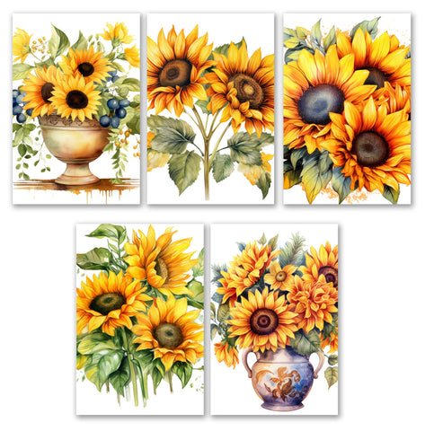 10 Handmade Sunflowers – Blank Inside – Folded 4x6 Every Occasion Cards with White Envelopes