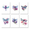 Set of six cards featuring dragonflies and flowers with 'Thank you' text on a white background.