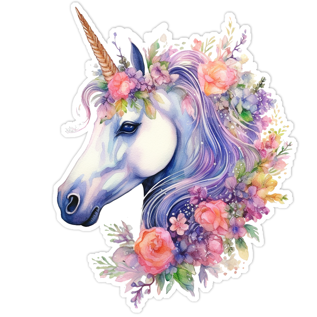 Floral unicorn handmade sticker for laptops