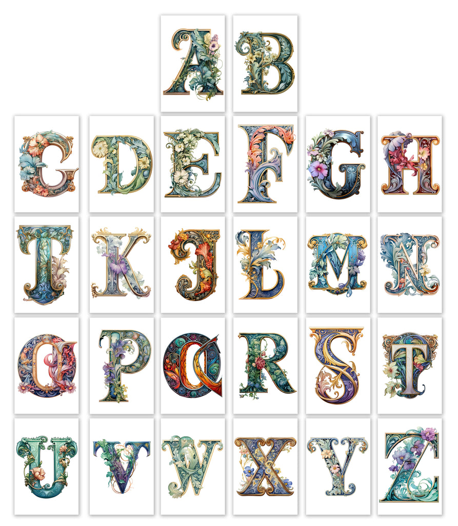 10 Handmade Victorian Art Letters – Blank Inside – Folded 4x6 Every Occasion Cards with White Envelopes