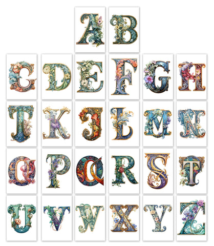 10 Handmade Victorian Art Letters – Blank Inside – Folded 4x6 Every Occasion Cards with White Envelopes