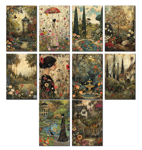 10 Handmade Victorian Gardens – Blank Inside – Folded 4x6 Every Occasion Cards with White Envelopes