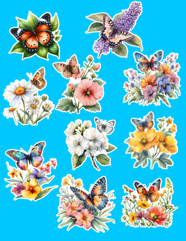 Watercolor butterfly handmade stickers sheet
