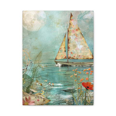 Whimsical Nautical Canvas Art - Sailboat Decor Mixed Media Print