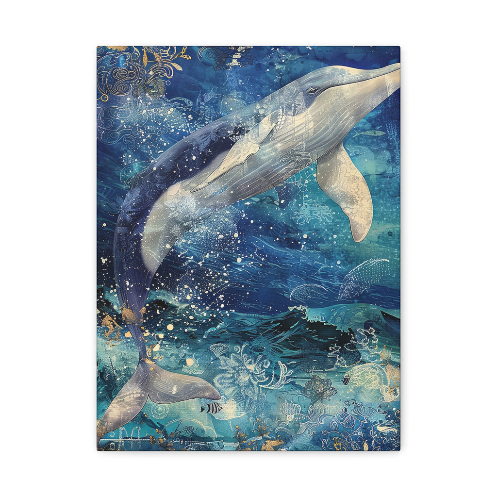 Whimsical Nautical Canvas Art - Leaping Whale Decor Mixed Media Print