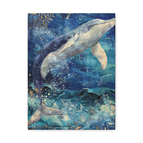 Whimsical Nautical Canvas Art - Leaping Whale Decor Mixed Media Print