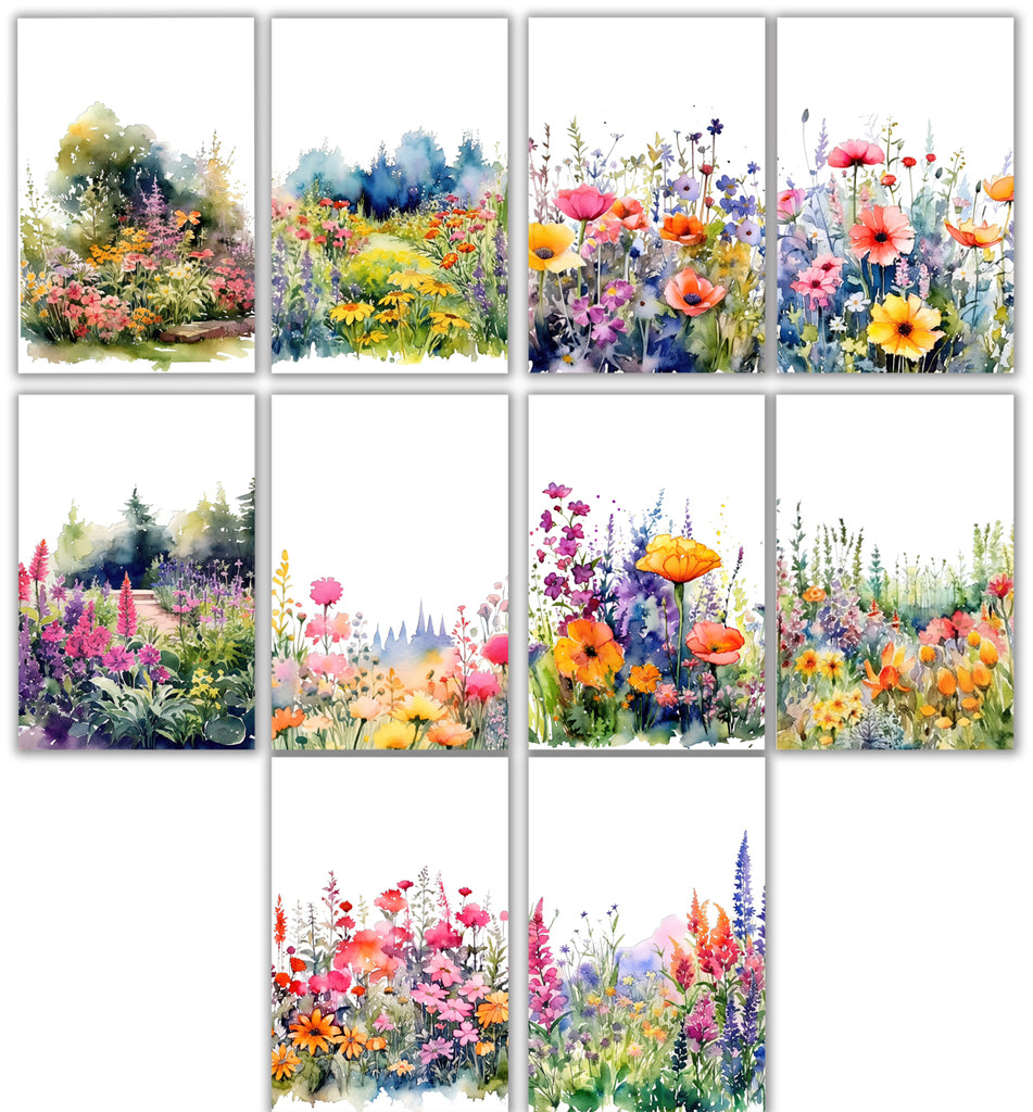 10 Handmade Watercolor Wildflowers – Blank Inside – Folded 4x6 Every Occasion Cards with White Envelopes