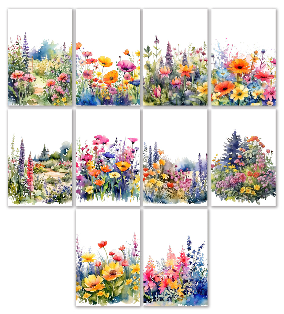 10 Handmade Watercolor Wildflowers – Blank Inside – Folded 4x6 Every Occasion Cards with White Envelopes