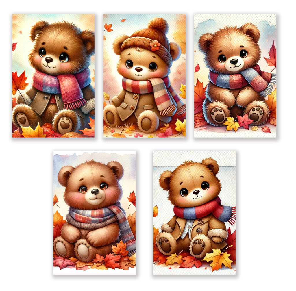 Set of 10 Winter Teddy Bear Handmade Notecards All Occasion 