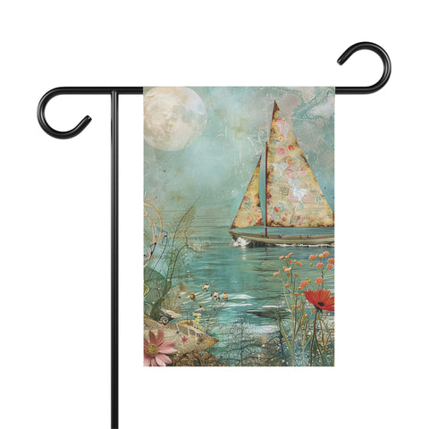 Beach Cottage Garden Flag 12x18 – Double-Sided Sailboat Ocean Scene, Whimsical Coastal Decor