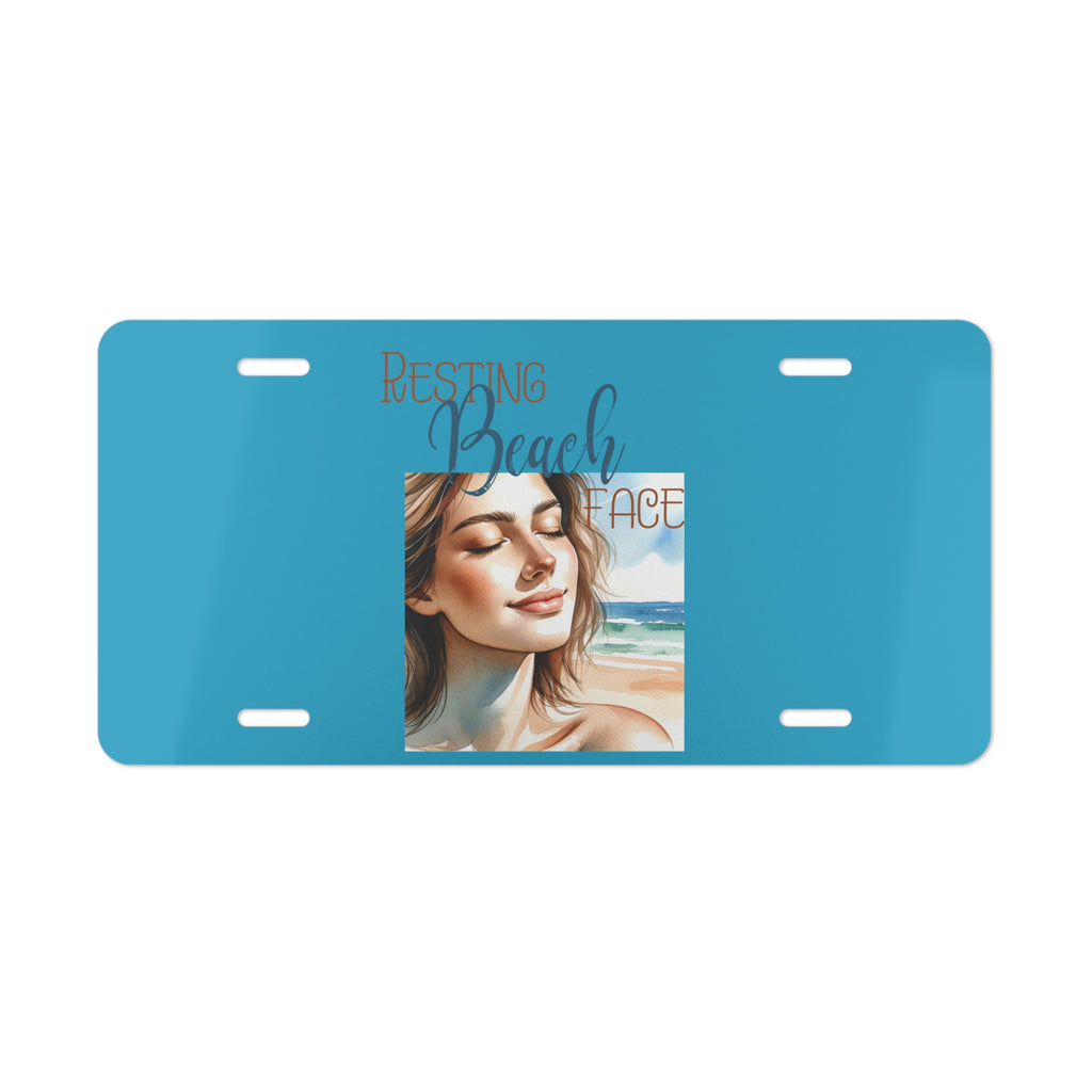 Resting beach face front license plate