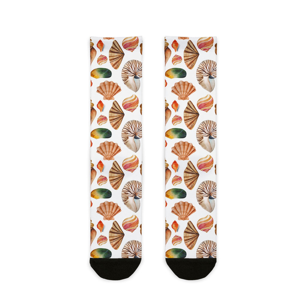 Pair of socks with shell pattern on a white background