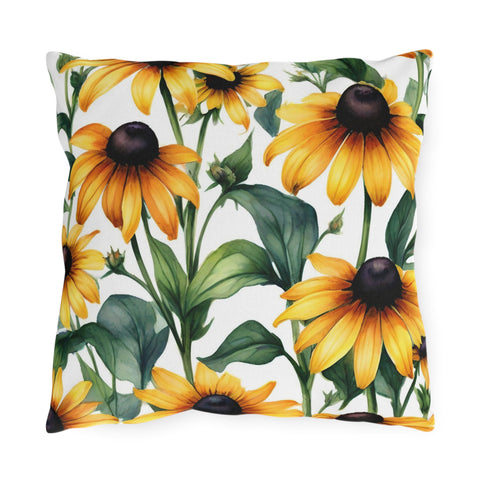 Black Eyed Susan Outdoor Throw Pillow – Summer Patio &amp; Garden Cushion, Boho Decor