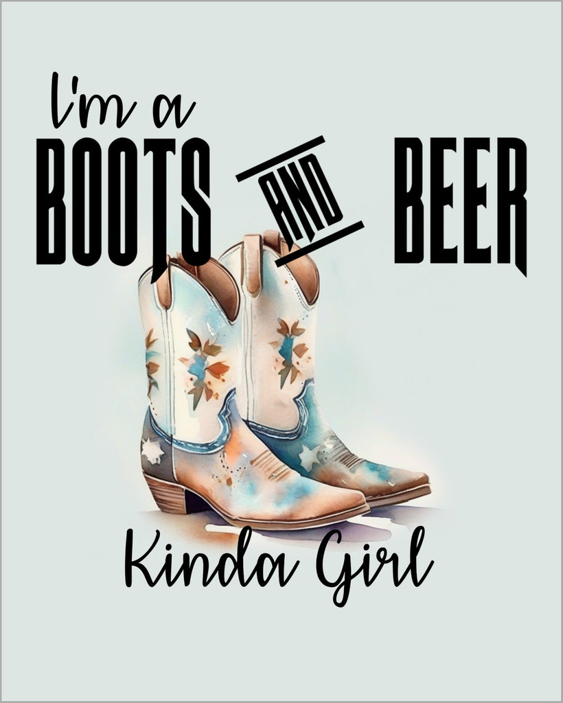 Wall Art Prints Unframed
8x10 Cowgirl Wall Art – “I’m a Boots and Beer Type of Girl” Print, Pale Teal Background, Western Decor, Ready to Hang, Shipped Flat