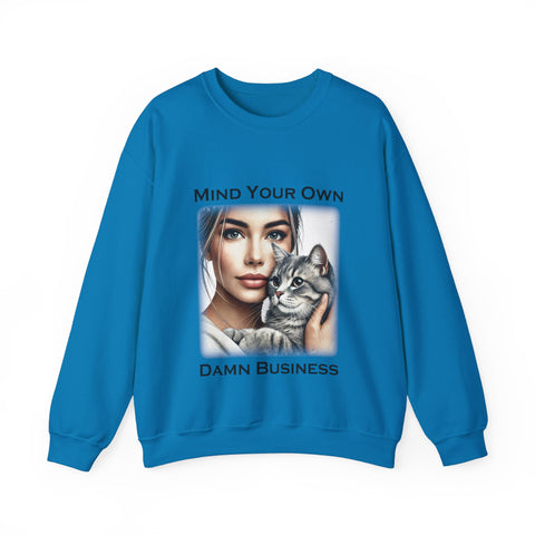 Blue Mind Your Own Damn Business Cat lady Sweatshirt for Women