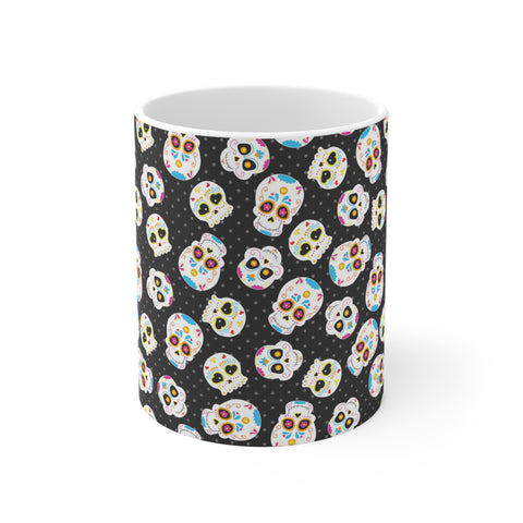 Black Sugar Skull Day of the Dead White Ceramic Mug