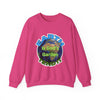Pink sweatshirt with Earth graphic and text on a white background