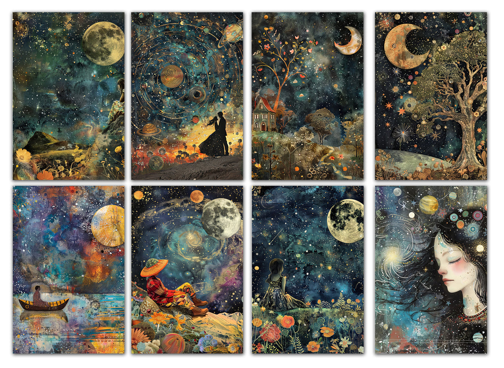 8 Handmade Faces in the Moon&nbsp; – Blank Inside – Folded 4x6 Every Occasion Cards with White Envelopes