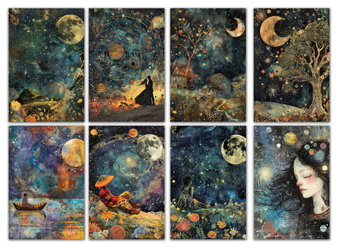 8 Handmade Faces in the Moon&nbsp; – Blank Inside – Folded 4x6 Every Occasion Cards with White Envelopes