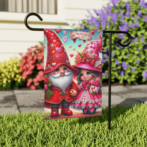 Garden Flag with Gnomes Valentines Day