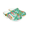 Colorful clogs with a pattern on a white background