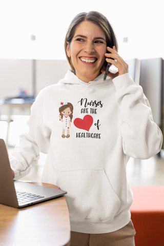 Brunette Nurse Hoodie Sweatshirt Heart of Healthcare, Nurse Hooded Sweatshirt