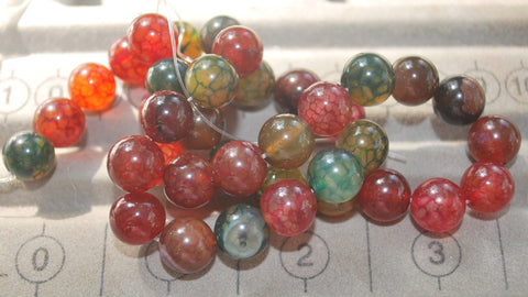 10MM Green Orange Dragon Vein Loose Beads Jewelry Supplies 38 Count, Dragon Vein Beads, Vein Agate Stone Beads, Agate Gemstones, Fire Agate