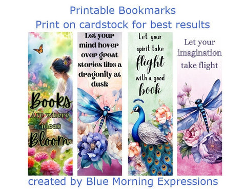 Printable Bookmarks Book Lovers, Digital Bookmarks, Dragonfly Bookmarks, Book Lover Gift, Bookmark Bundle, Nature Bookmarks, Flower Bookmark